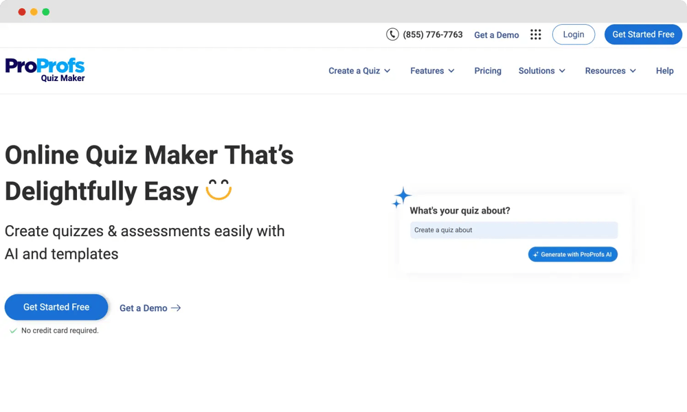 ProProfs Quiz Maker'ın ana sayfası