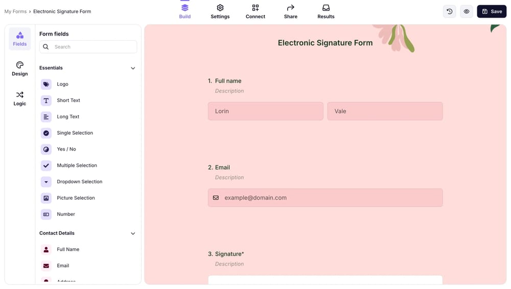 Workspace of forms.app