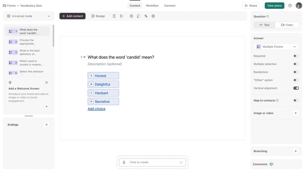 Workspace of Typeform