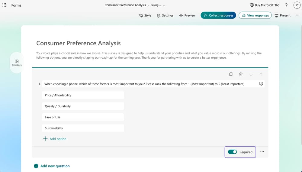 Type your own ranking question