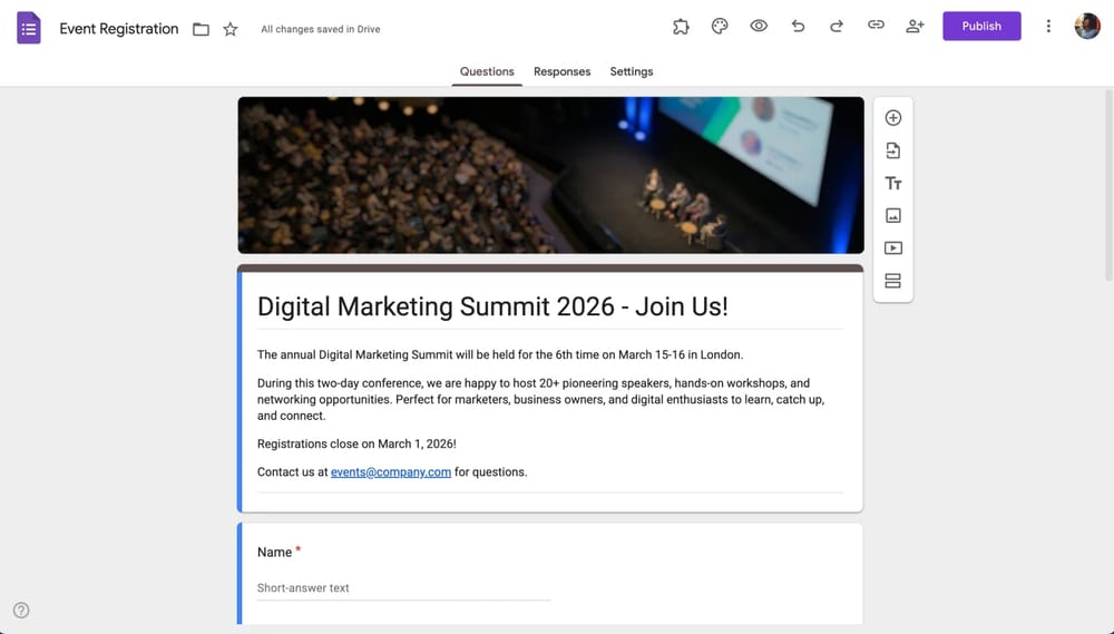 Google Forms kayıt formu için temel ayarları yapın