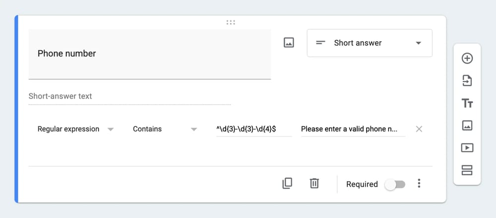 Um exemplo de pergunta com validação Regex