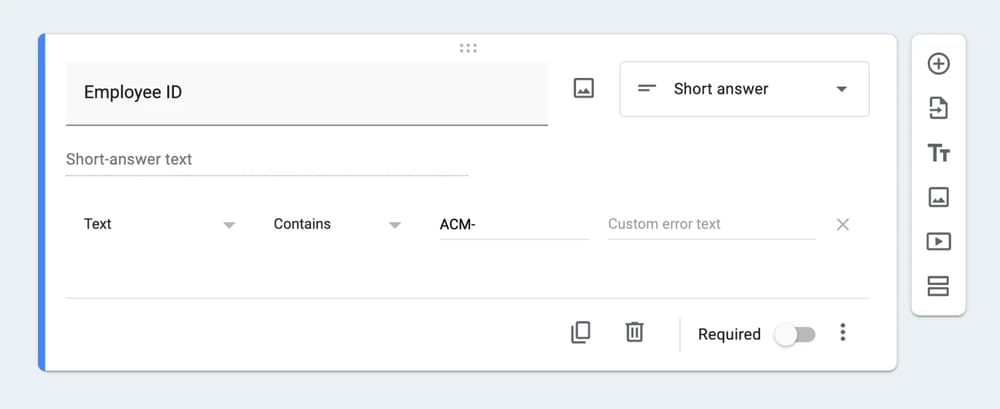 Definindo regras de validação no Google Forms
