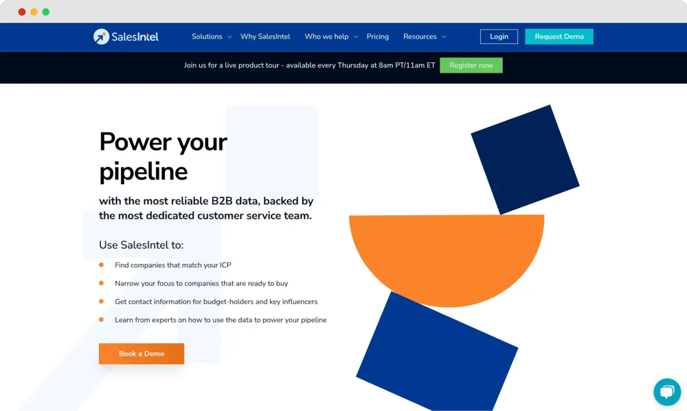 The homepage of SalesIntel