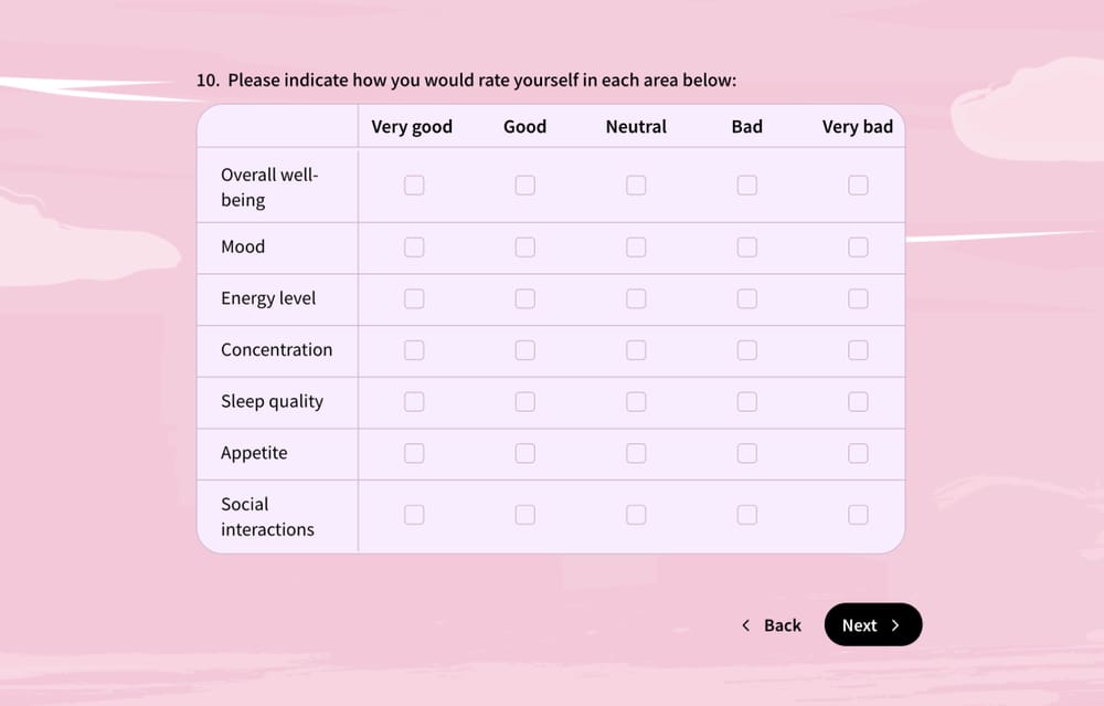 An image showing a “Selection matrix” question example