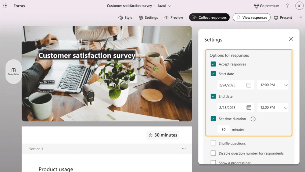 Customize the timer settings