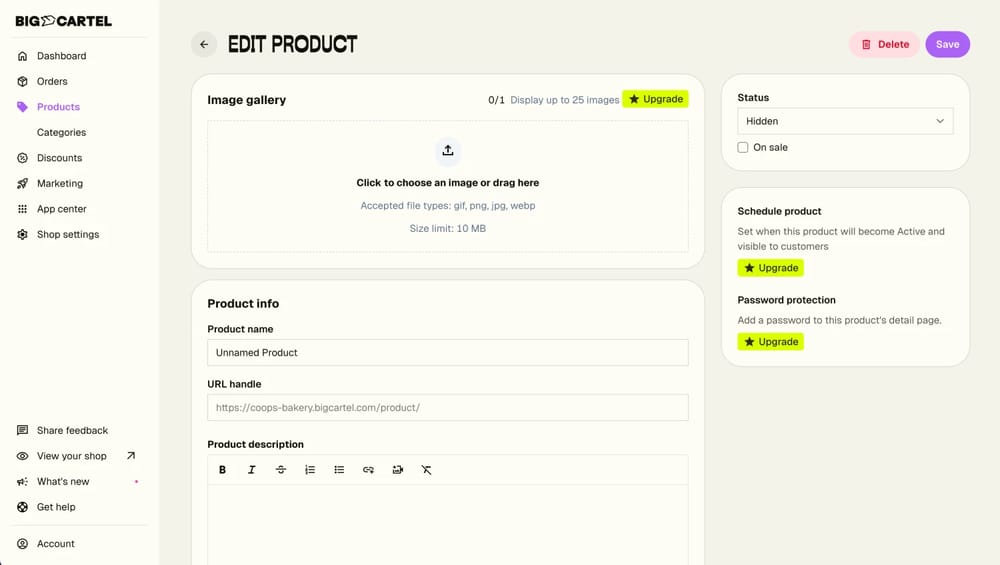 Workspace of Big Cartel