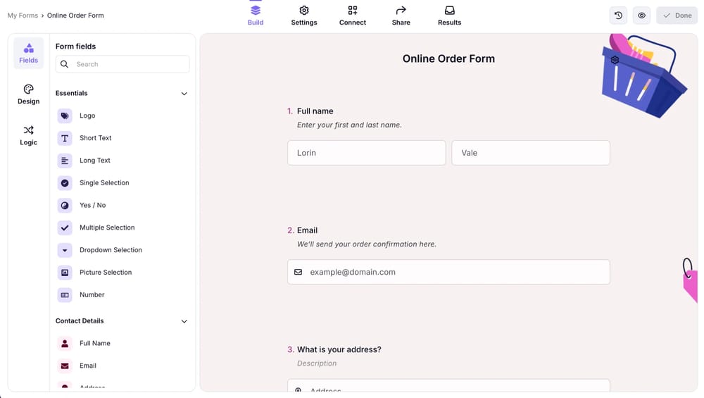 Workspace of forms.app