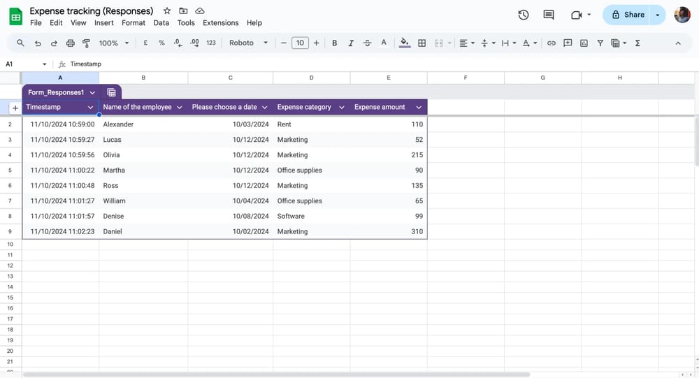 Sheets'te yanıtları kontrol edin