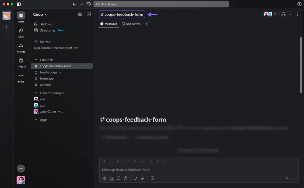 An image showing the “Slack” channel where you need to click its name