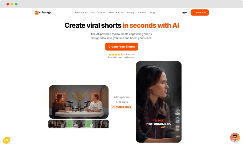 The homepage of Submagic