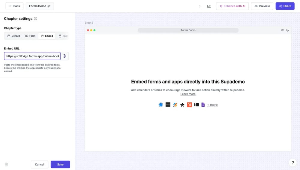 An image showing the “Embed” option, which you need to select, and the “Embed URL” area for you to embed your form link