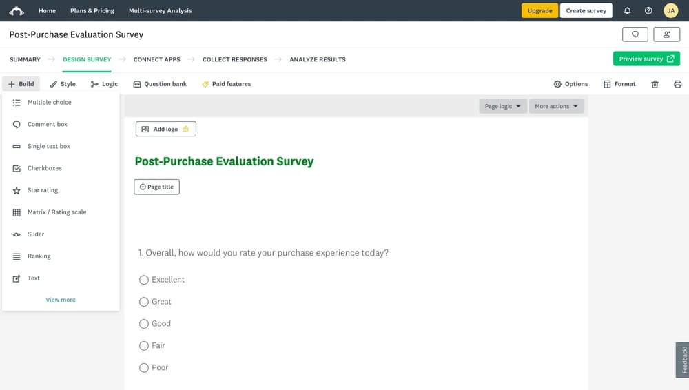 Workspace of SurveyMonkey