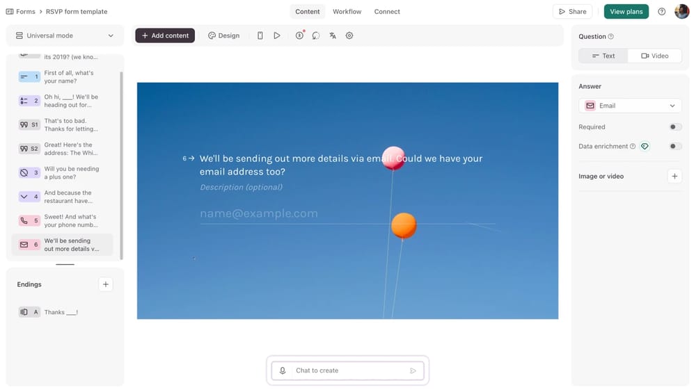 Workspace of Typeform