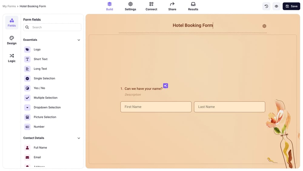 Workspace of forms.app