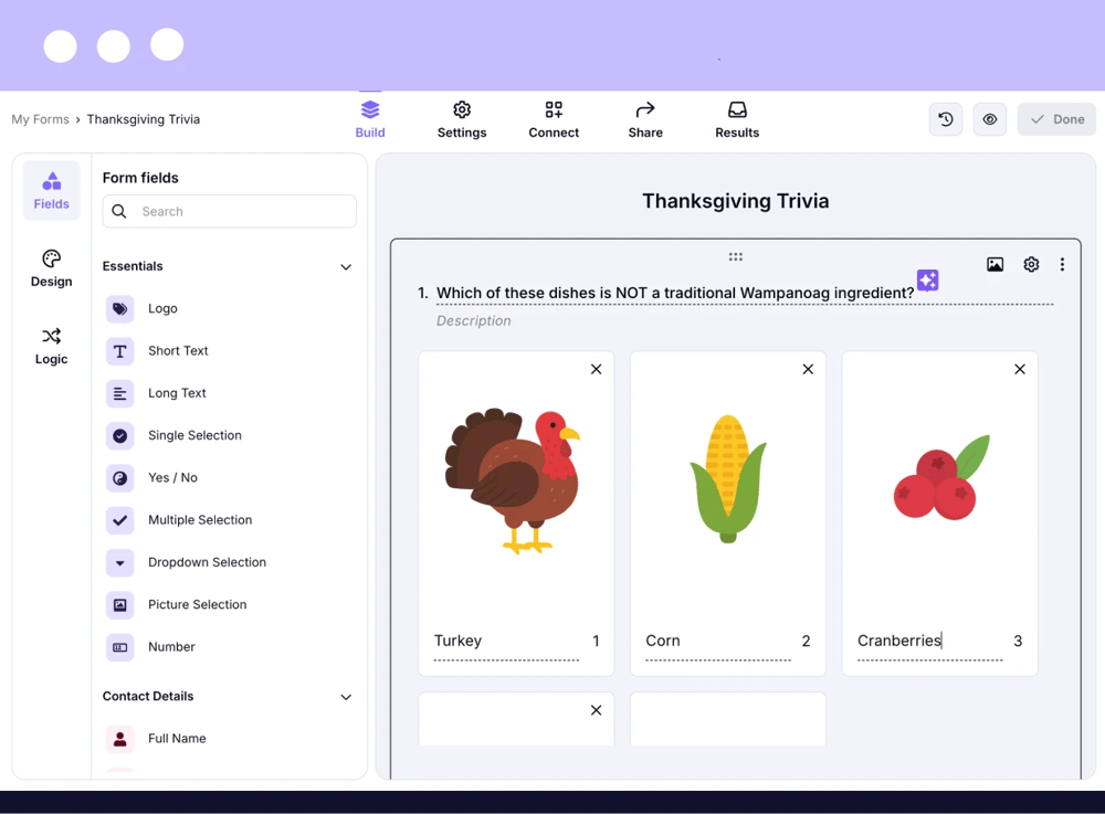 Adding your questions to a Thanksgiving trivia