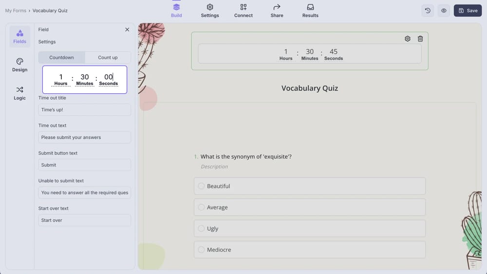 An image showing the text content of the areas you can adjust if you select the “Countdown” option