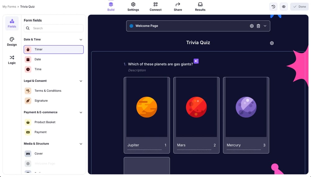 Haz clic en el campo ‘Temporizador’ del menú de campos a la izquierda