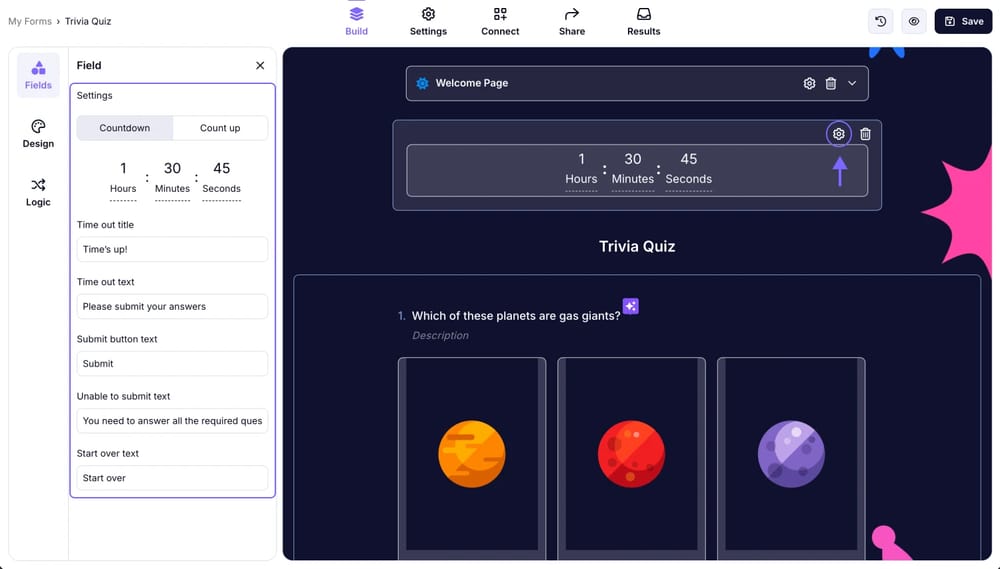 Accede a la configuración del campo presionando el icono de ‘Engranaje’ en el campo