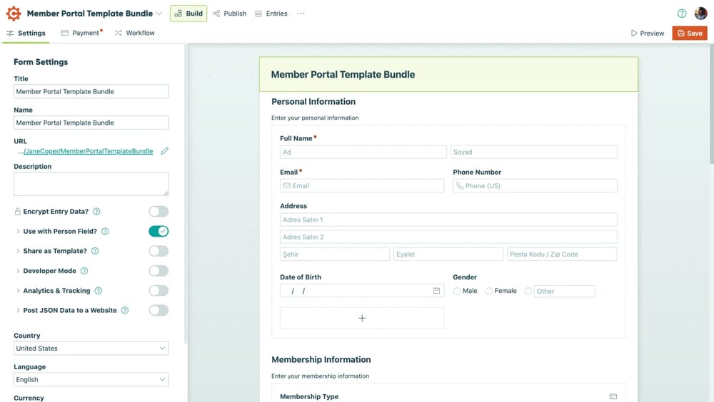 Workspace of Cognito Forms