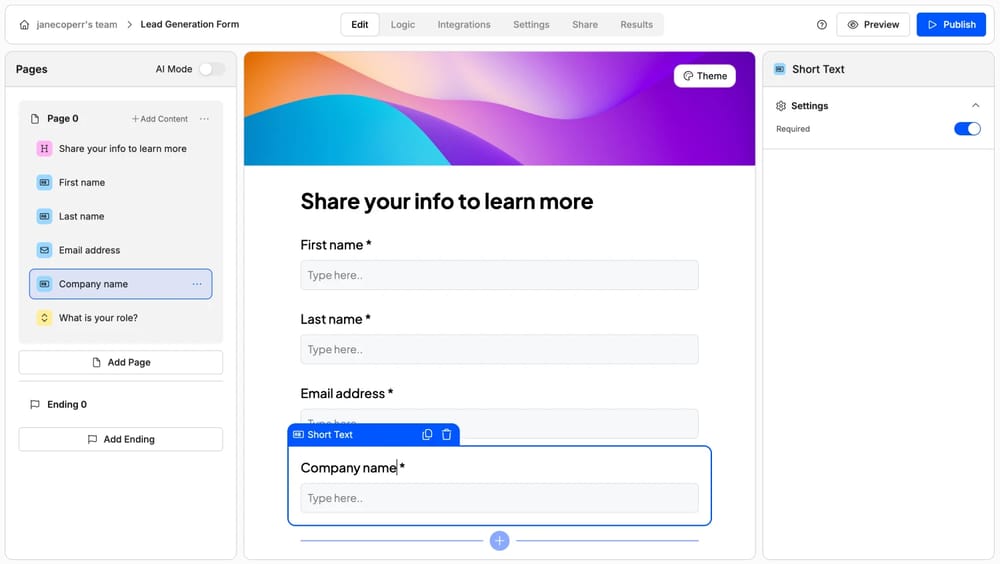 Workspace of Weavely