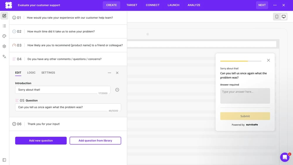 Workspace of Survicate