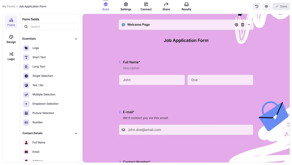 Workspace of forms.app