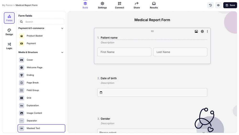 Alanlardan 'Maskeli metin' özelliğini seçin