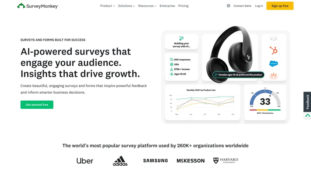 Homepage of SurveyMonkey
