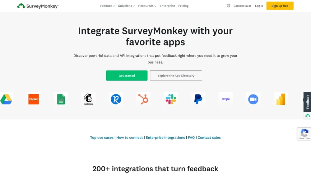 Integrations page of SurveyMonkey