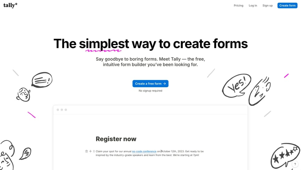 Homepage of Tally Forms