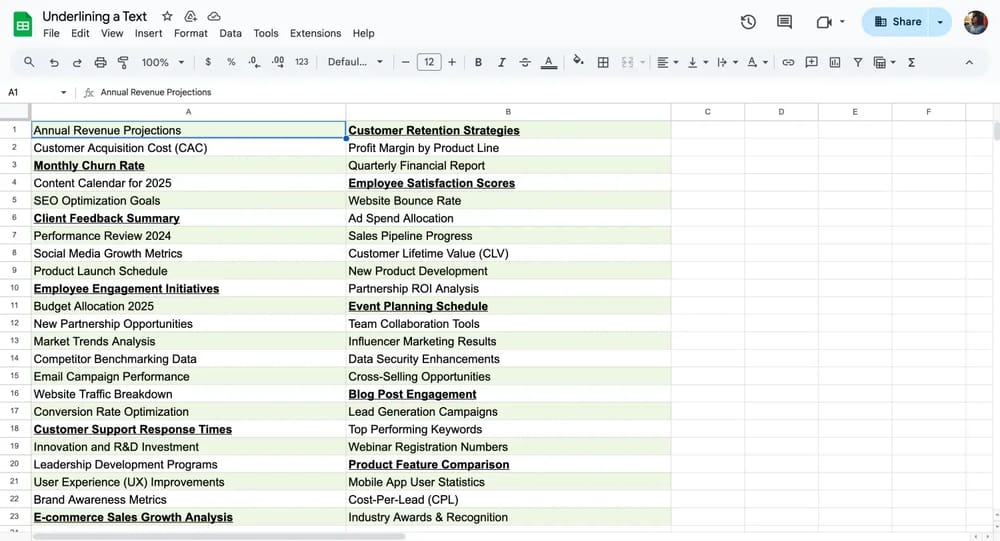 Subrayar con el atajo de teclado