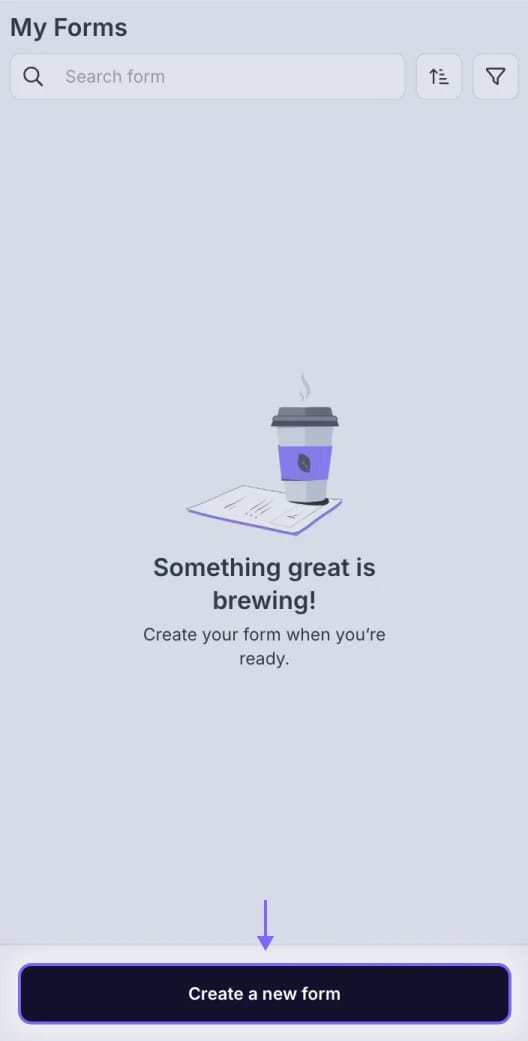 An image showing the place of the “Create a new form” button