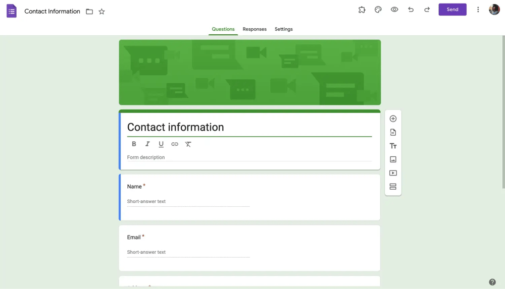 Google Forms iletişim bilgisi formu