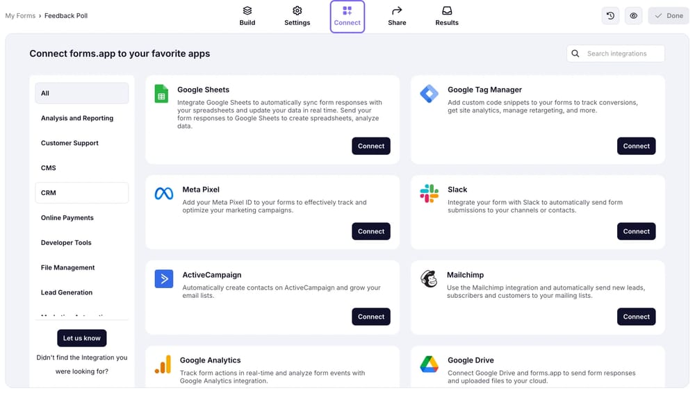 Abre la sección ‘Conectar’ para acceder a las integraciones