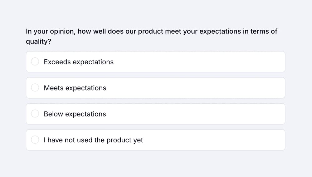 Una pregunta de encuesta de calificación sobre la satisfacción del producto