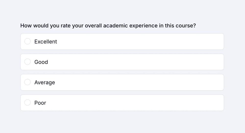 Una pregunta de encuesta de calificación sobre la experiencia del estudiante