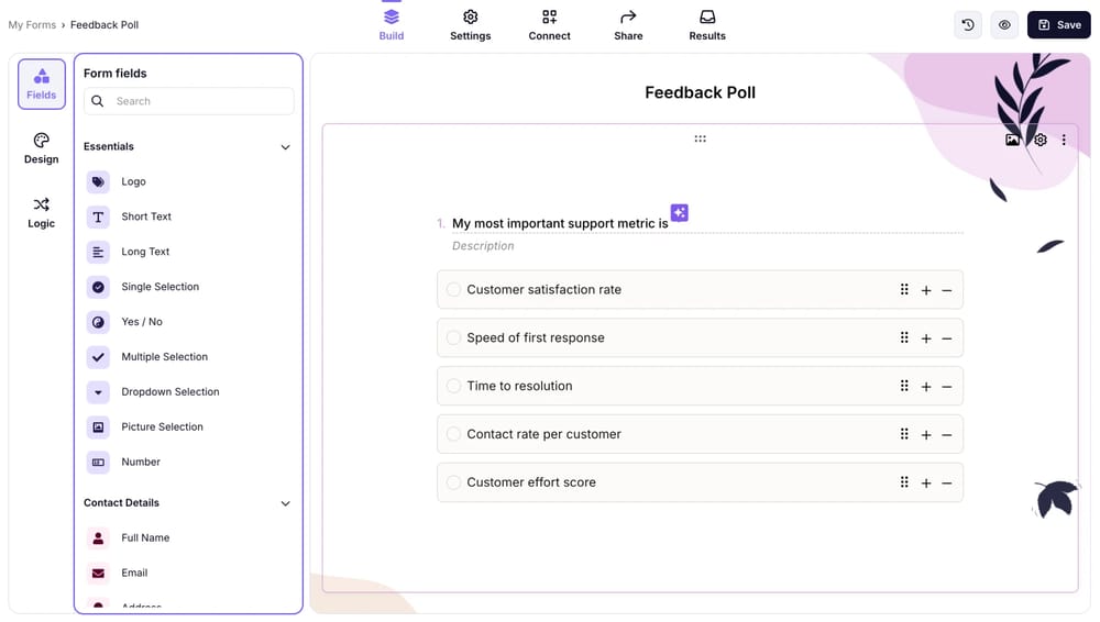 Agrega tus preguntas desde el menú lateral izquierdo