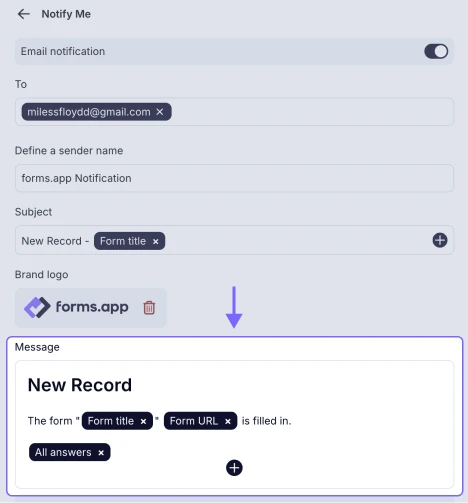 An image showing the message section under notification settings