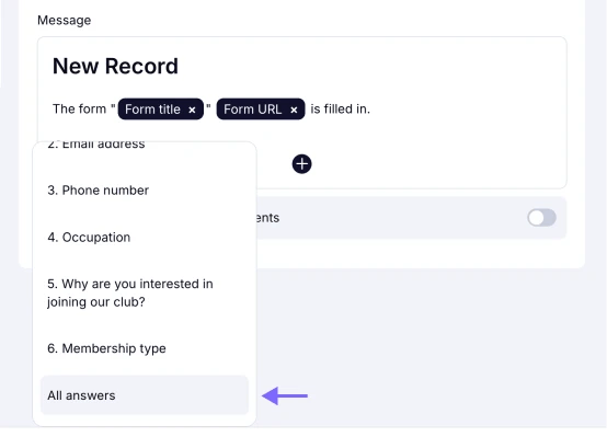 An image highlighting the all answers option within the message section