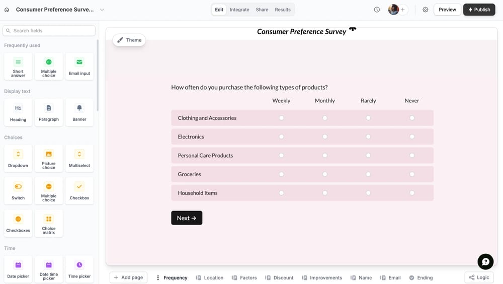 Workspace of Fillout
