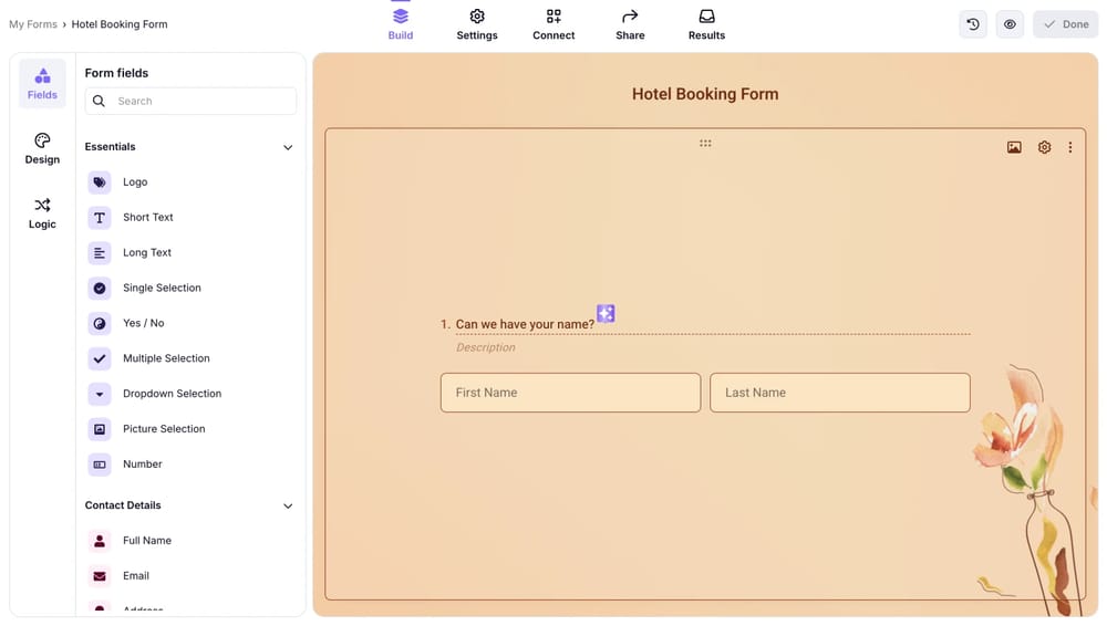 Workspace of forms.app