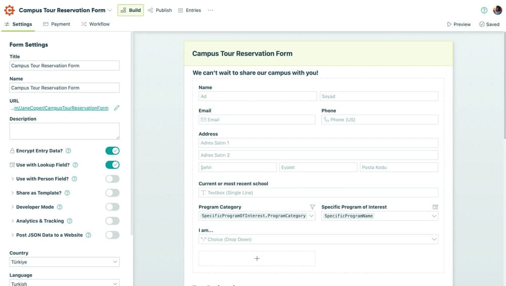 Workspace of Cognito Forms