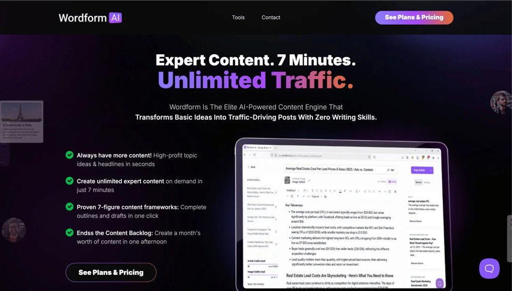 Homepage of Wordform AI