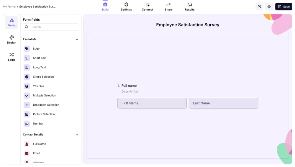 Workspace of forms.app