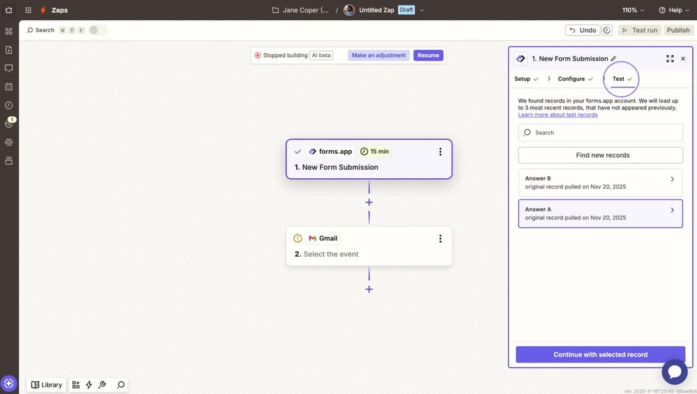An image showing the “Test” area, where you will need to test your trigger