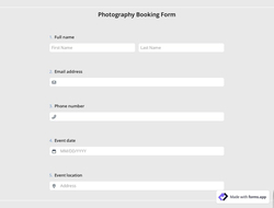 Photography Booking Form