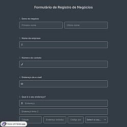Modelo de Formulário de Registro Comercial