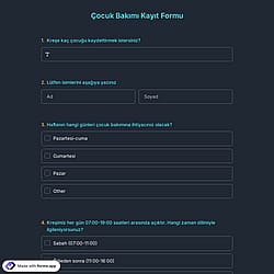 Çocuk Bakımı Kayıt Formu Şablonu
