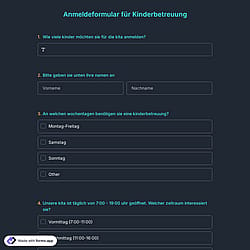 Anmeldeformular für Kinderbetreuung
